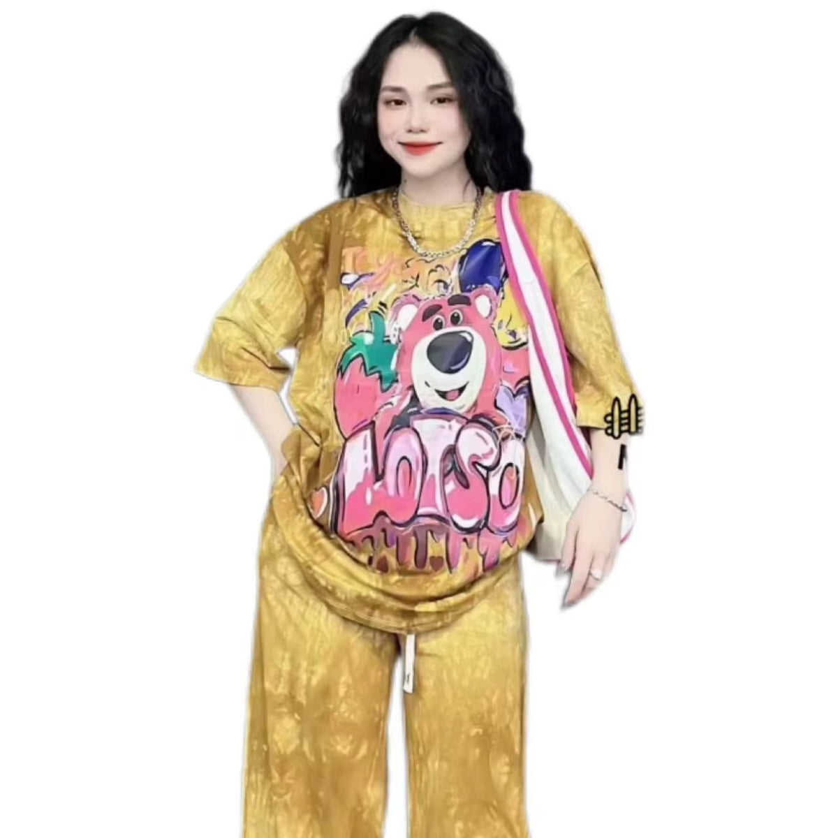 Mustard Tie-Dye Fashion Cartoon Set, One Size